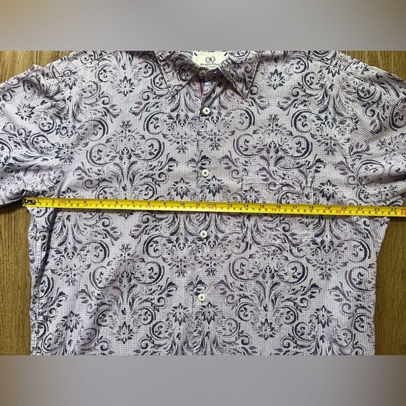 Bugatchi 100% Cotton Shaped Fit Paisley Button Down Shirt Sz XL Lilac Chest 46” - Picture 3 of 8
